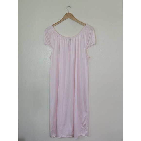 Lorraine Pink Nightgown Womens Size Medium Vintage 80's Silky Short Sleeve USA - Picture 2 of 10